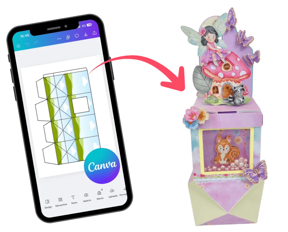 Mockup celular con moldes en Canva